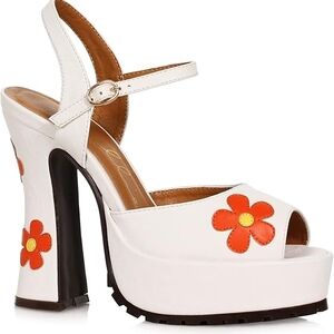 Ellie White Platform Sandals with Red Floral Design